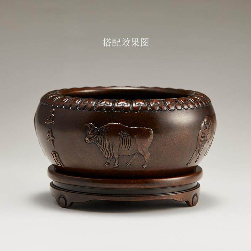 悟香缘 紫铜香炉纯铜底座彷古工艺品香炉底架纯铜圆型托架香插