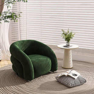 商用奶油风美容院异形网红服装ins北欧弧形休闲客厅卧室单人沙发