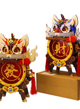 春节醒狮灯笼新年礼物装饰摆件diy材料包木质工厂现货