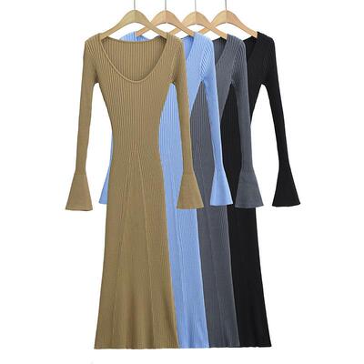Horn sleeve dress, women's base, buttocks, fish tail long