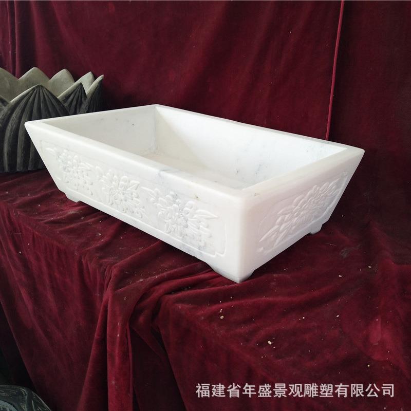 仿古汉白玉假山石盆 室内盆景小花盆 石雕工艺品