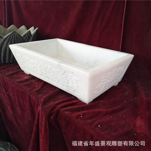 仿古汉白玉假山石盆 室内盆景小花盆 石雕工艺品