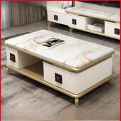 大理石咖啡桌电视柜组合现代简约钢化玻璃表面1.4米咖啡桌家庭客