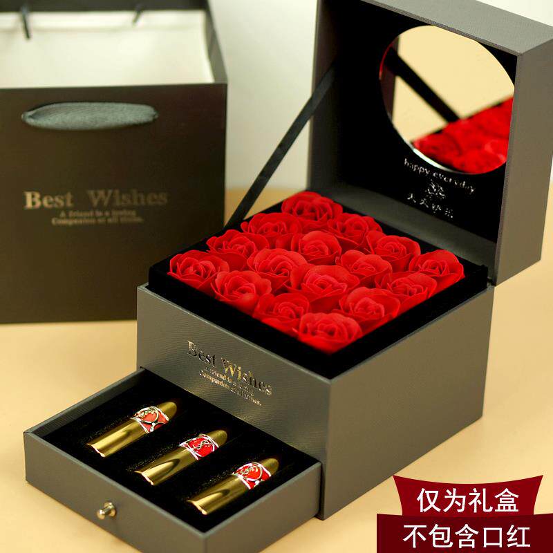 新款玫瑰物圣诞口红礼盒空盒花礼盒子送女朋友生日支礼品伴手包装
