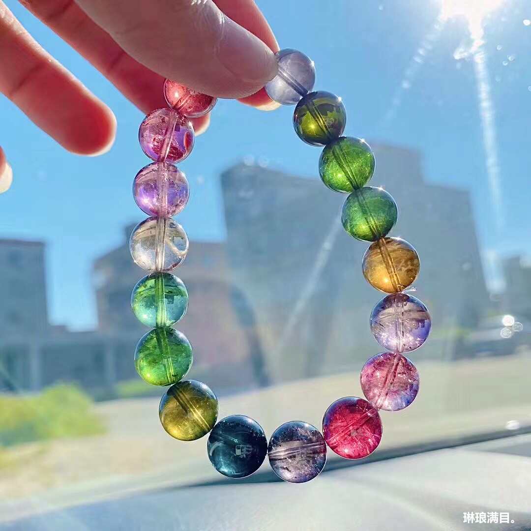 天然巴西老矿水晶珠宝彩虹碧玺手链女款糖果碧玺手串饰品生日礼物