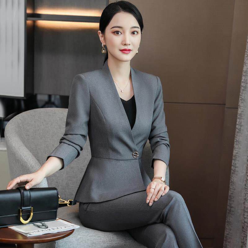 灰色西装套装女2026春秋新款高端职业装工装正装酒店珠宝店工作服