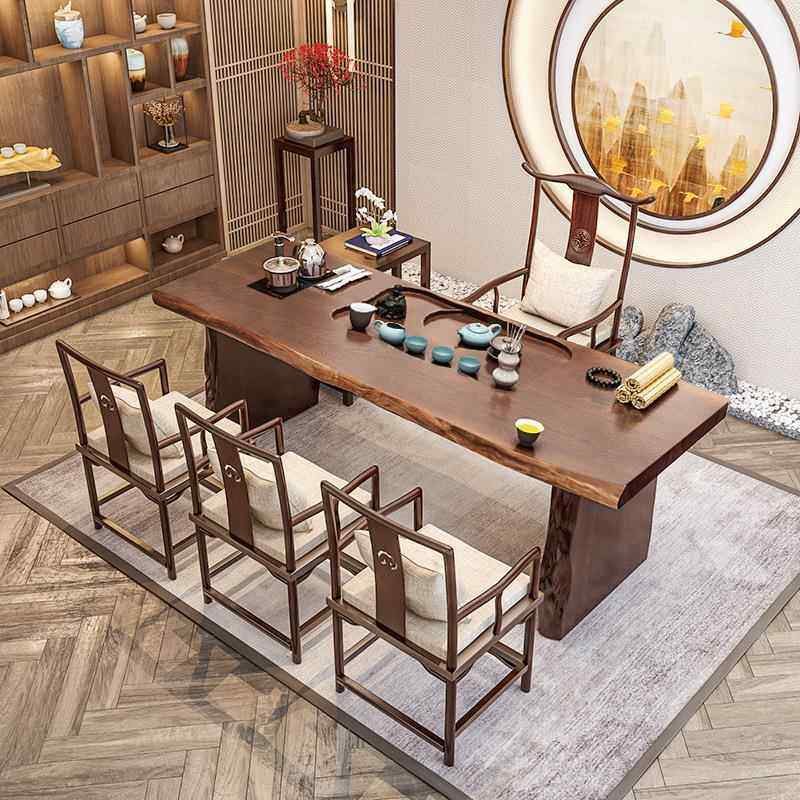 新中式实木茶桌茶台 办公室会客洽谈茶桌椅组合家用禅意大板桌子