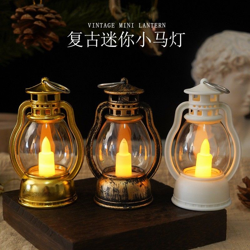 复古迷你小马灯led电子手提蜡烛灯装饰氛围道具灯生日礼物小摆件
