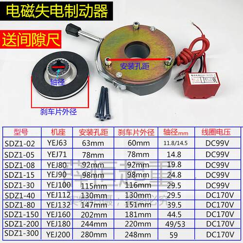 YEJ电机失电制动器SDZ1-08-15-30-40-80电磁线圈煞车片手扳抱闸