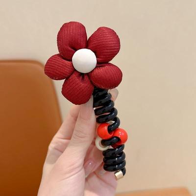 电话线儿童红色花朵泡泡女童发饰