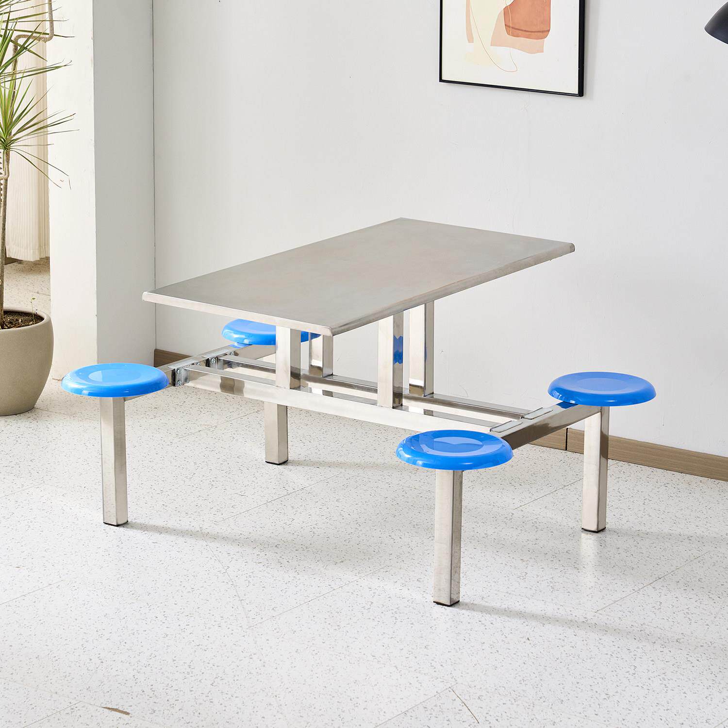 学校学生员工饭堂食堂不锈钢快餐桌椅组合4人全套不锈钢连身餐桌