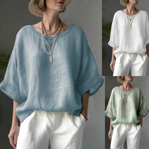 Round neck off shoulder slimming shirt圆领落肩显瘦衬衫