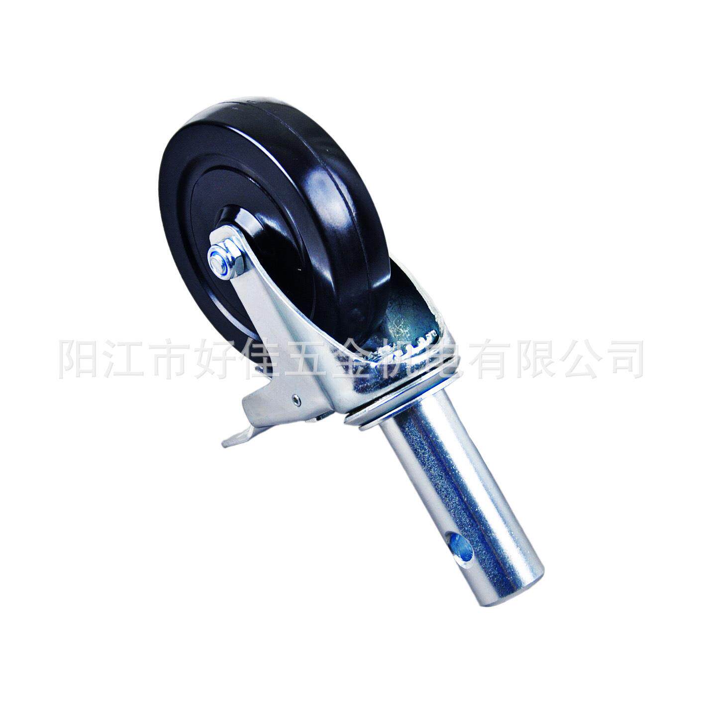 源头工厂产品125X32mm中型圆插杆带孔双刹车脚手架脚轮