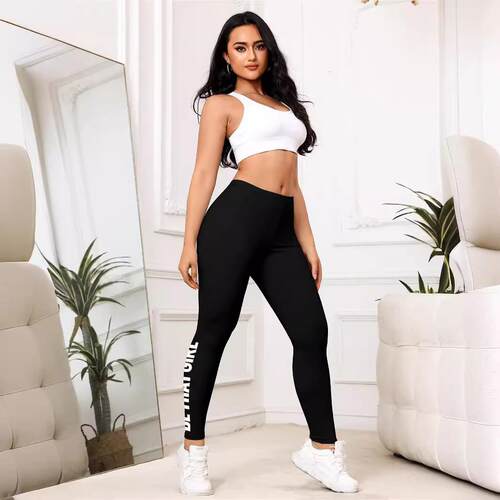White English letter offset printing yoga pants, women's