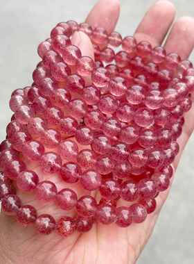 2026晶德珠宝 7A天然白水体草莓晶手链草莓点红女招桃花水晶手串