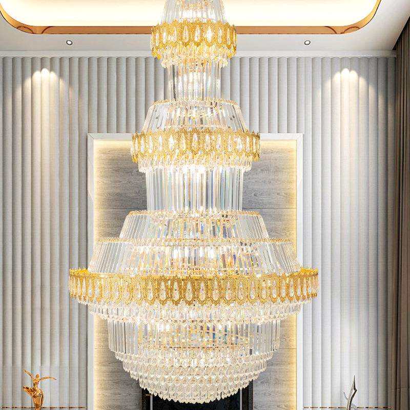 别墅客厅挑空楼梯长吊灯轻奢水晶复式楼大吊灯后现代简约旋转灯具