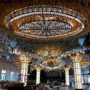 Q5M款 婚庆道具铁艺花顶瓣圆雕刻吊灯箱酒店婚礼堂舞新F767M56H台