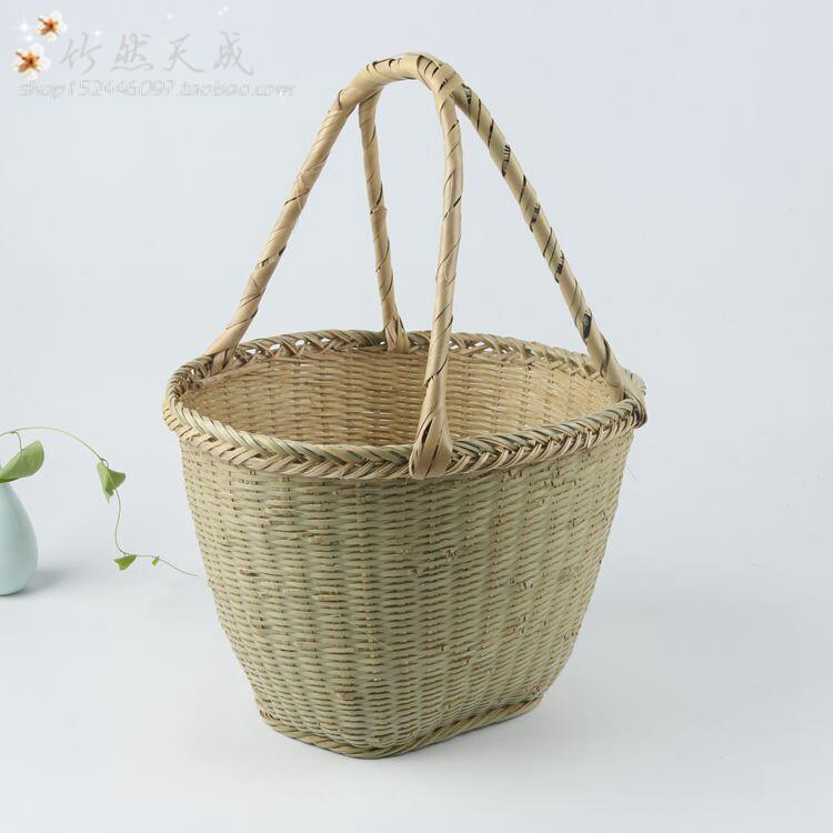 手工竹编杭州篮农村老式菜篮子编织竹筐竹篮菜篮野餐篮买菜购物