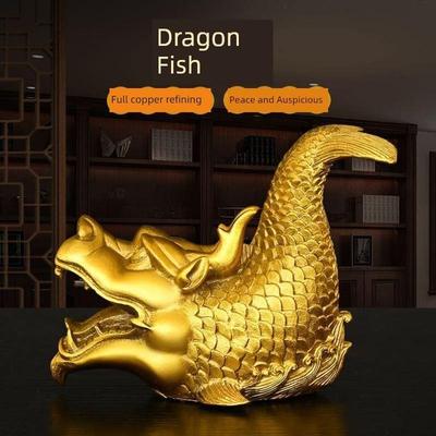 鸱吻摆件厨房黄铜龙头鱼鳌鱼瑞兽龙鱼家居饰品螭吻铜器摆件工艺品