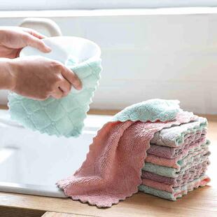 Diamond-shaped coral fleece dishwashing cloth, oil-resistant