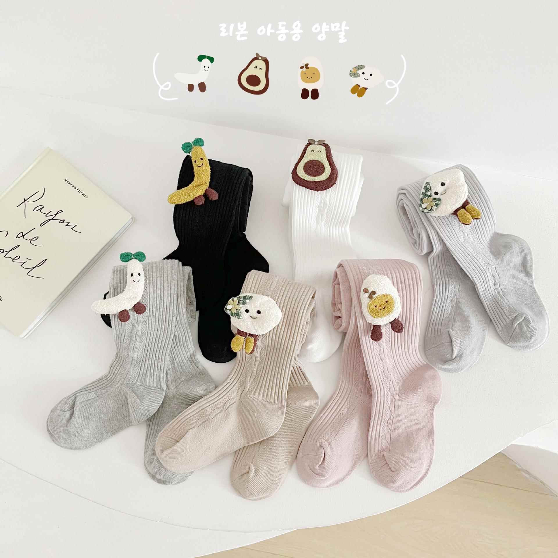 24春季儿童连裤袜女宝春秋打底袜纯色卡通水果玩偶可爱女童打底裤