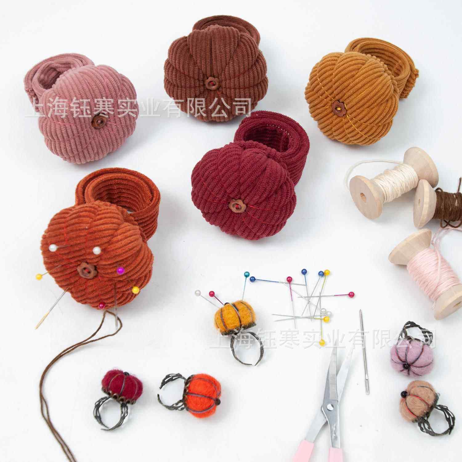 Wrist Pin Cushion 灯芯绒南瓜针插啪啪圈手腕带针插垫diy缝纫
