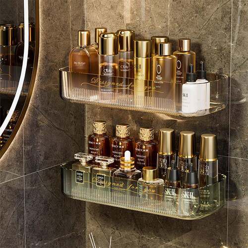 PS Lightweight Luxury Transparent Bathroom Shelf, No-Drill W