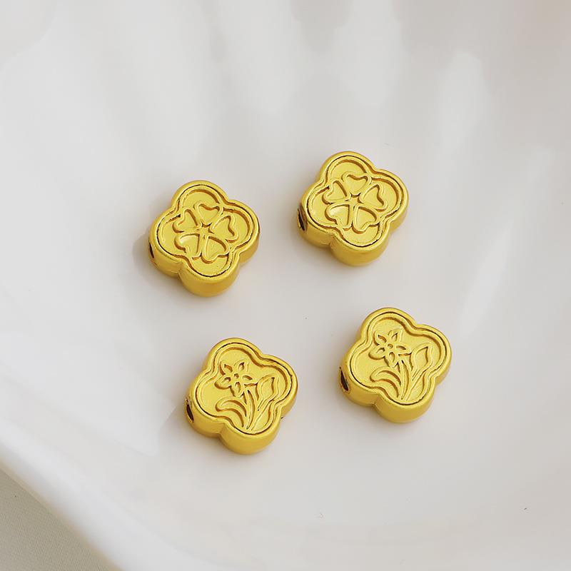 沙金包金保色双面四叶草隔珠梅花爱心印花串珠编绳材料diy配饰品