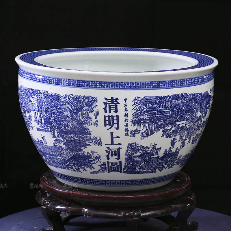 景德镇青花陶瓷鱼缸养金鱼荷花睡莲特大型缸清明上河图庭院风水缸