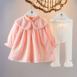 童装女童长袖连衣裙套装1-2-3岁女宝宝洋气两件套婴儿春天外出服