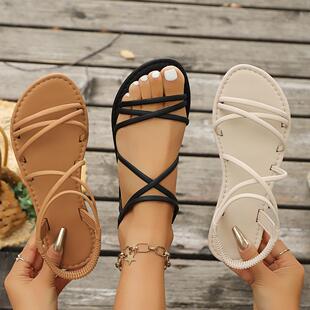 Flat bottomed sandals with thin straps for women's summer