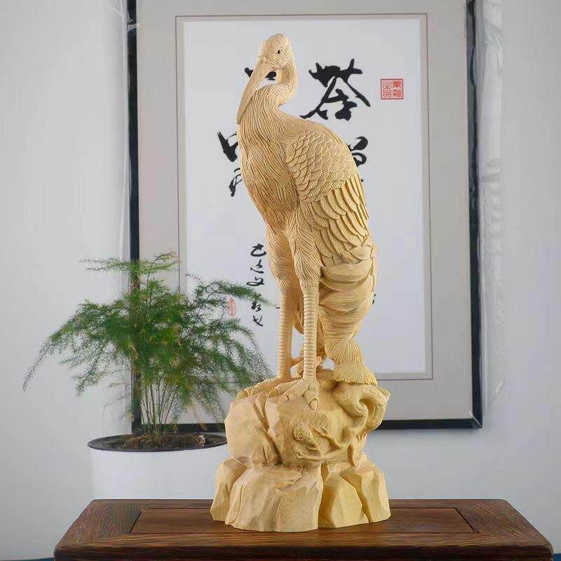 黄杨木雕仙鹤摆件木制工艺品鹤寿延年木雕瑞兽仙鹤祝寿送礼送长辈
