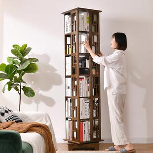 中式 旋转书架360度书柜客厅落地儿童桌面实木置物架收纳家用简易
