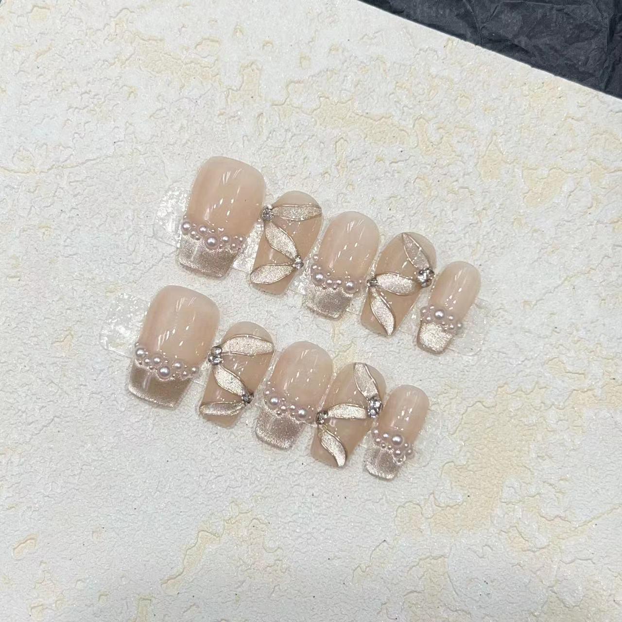 实拍穿戴穿戴手作裸色猫眼甲片