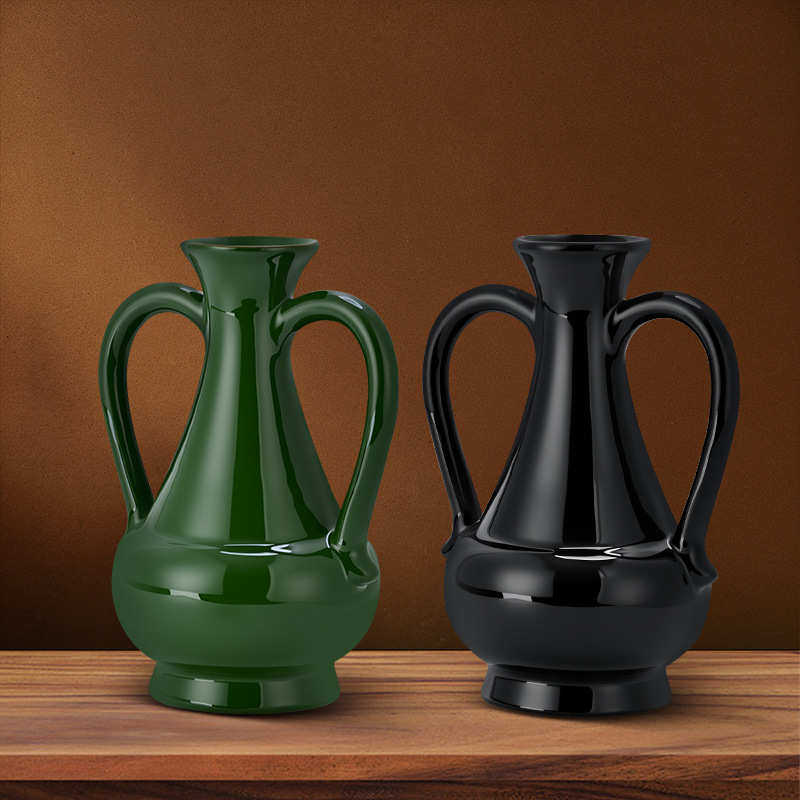 装饰品摆件摆件陶瓷轻创意奢风桌面双耳家居插花格调花瓶工艺品