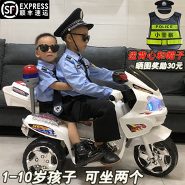 警察车三轮车儿童，电动摩托车小孩可坐双人，骑玩具车充电车男孩大号