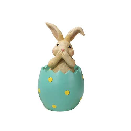欧式家居树脂彩色复活节Easter兔子坐蛋壳不听不看不说桌面摆件
