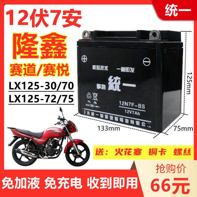 隆鑫赛道LX125/150-30男士摩托车擎豹统一免维护电池12V7A干电瓶