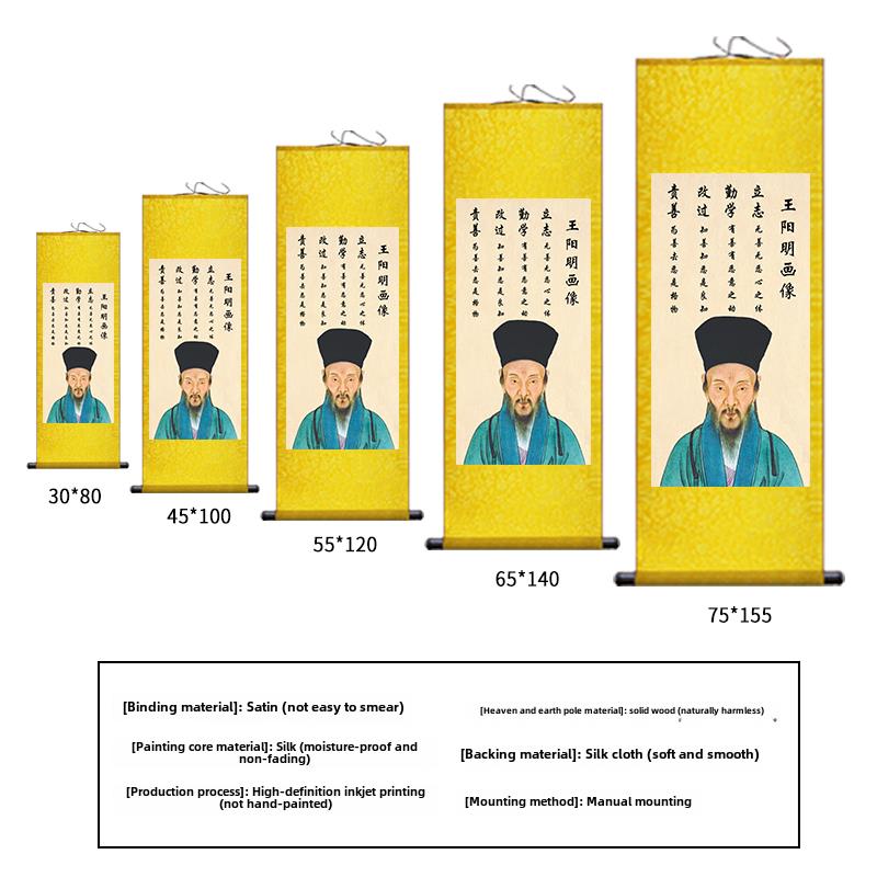 王阳明肖像不褪色挂画校园客厅装饰画实木无框怀旧覆古人物绢画图片