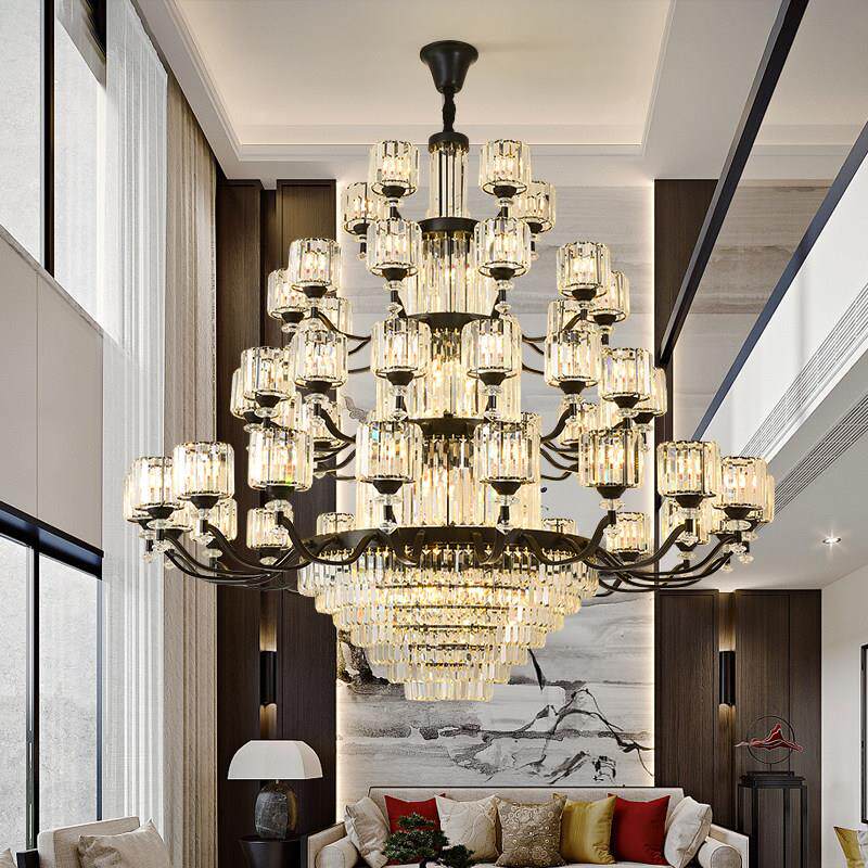 别墅覆式楼客厅水晶大吊灯挑空现代简约轻奢楼中楼大厅水晶吊灯具