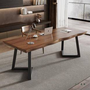 简议约实木电脑桌铁艺办公桌书KYE桌家用写字桌会桌工作台式 大板