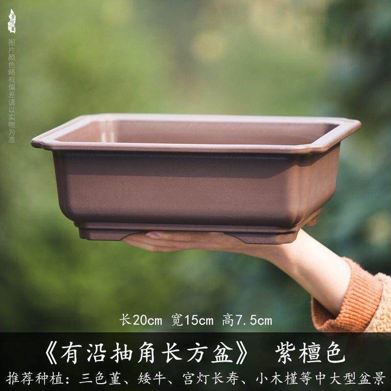 吸水石托盘假山水培紫砂花盘浅盆长方形盆景陶瓷盆吸水石盆花盆托