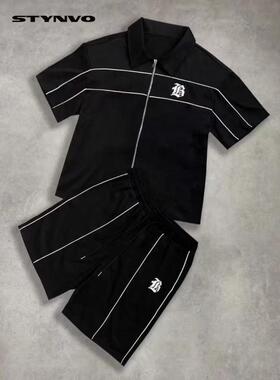 Men's 3pcs Star Print Short Sleeve Zipper Front Shirt &
