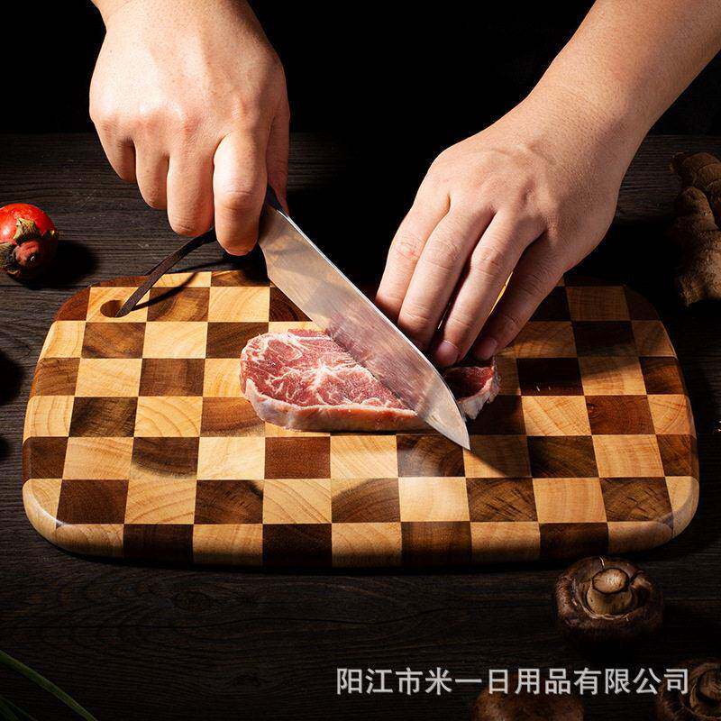 橡胶木菜板切菜板实木棋盘格砧板厨房案板木质厨具厂家定制