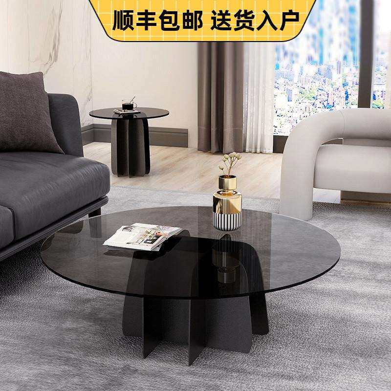 钢化玻璃圆形茶几轻奢现代简约小户型茶几桌客厅家用极简岩板边几