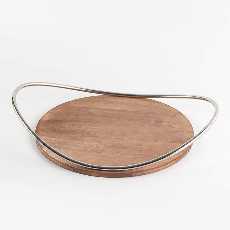 艺术半月弧提手实木托盘摆件咖啡厅酒店样板房水果甜品点心盘饰品