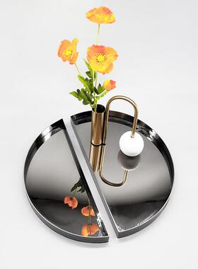 北欧不锈钢轻奢托盘客厅茶几餐台水果盘子创意亚克力收纳盆装饰品