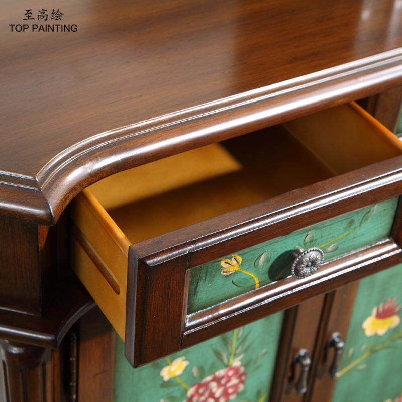 至高绘工古厂式HIX玄乡村进门鞋柜复美做旧彩绘家具两斗两门关柜