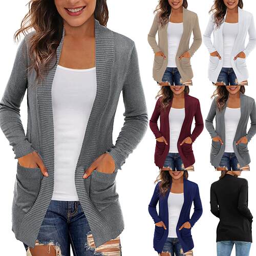 Knitted jacket with pockets, cardigan jacket, sweater top