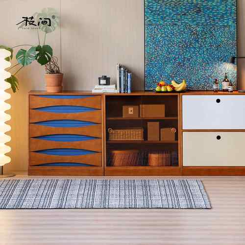 枝间斗柜模块化组合柜实木中古置物收纳矮柜书柜多功能柜子模块柜